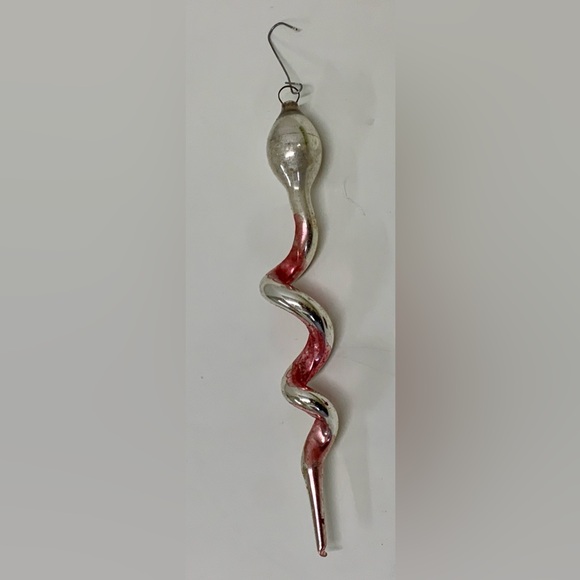 Early 20th Century Vtg Blown Mercury Glass Christmas Snake Tree Ornament - Picture 11 of 12